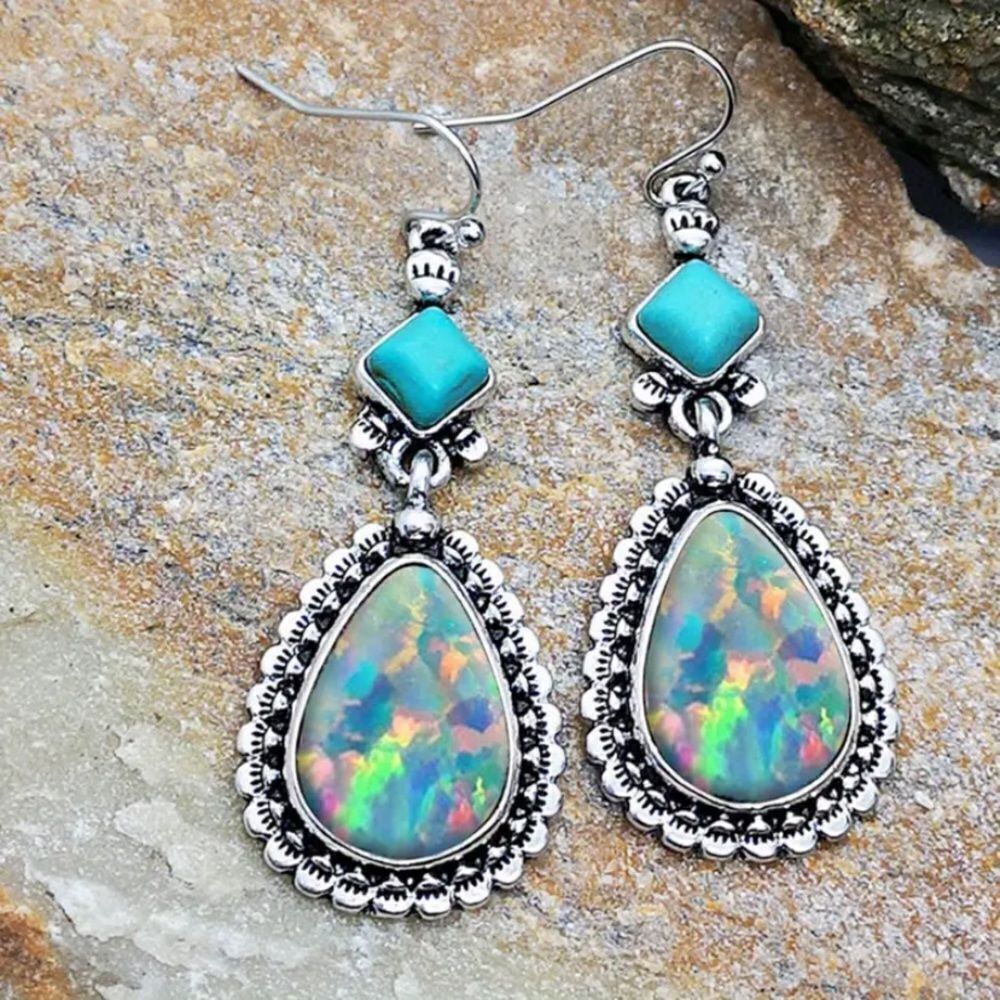 ✨🆕✨ BoHo Turquoise Decor Drop Earrings✨ Available in Brown, Lt Blue, Colorful✨